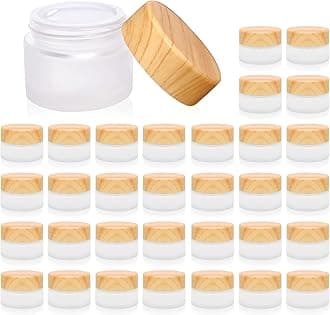 32 Pcs Glass Cosmetic Containers 5 Grams Round Frosted Cosmetic Jars with Leak proof lids Empty glass sample Jars Scrub Balm Lotions Sample Containers for Makeup Lotion Lip Balm Eye Cream
