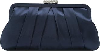 CHARMING TAILOR Classic Pleated Satin Clutch Bag Diamante Embellished Formal Handbag for Wedding/Prom/Black-Tie Events