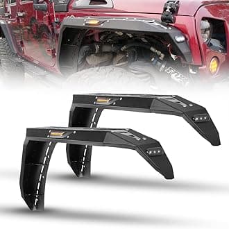 WOLFSTORM Front Fender Flares Fit For 2007-2018 Jeep Wrangler JK/JKU, Steel Wheel Flares For 2007-2018 Jeep Wrangler JK/JKU 2-Doors & 4-Doors w/LED Sequential Turn Signal Lights (Front)