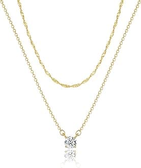 Dainty 14k Gold Plated/Silver Cubic Zirconia Necklaces for Women, Simple CZ Jewelry Necklaces Trendy Gifts
