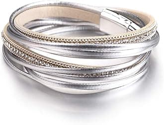 Fesciory Leather Wrap Bracelets for Women, Boho Leopard Multi-Layer Crystal Beads Cuff Bracelet Jewelry