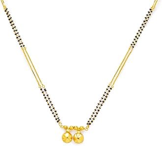 Digital Dress Room Women's Long Mangalsutra Designs One Gram Gold Plated Vati Pendant Tanmaniya Nallapusalu Black Beads Chain (28 Inches)