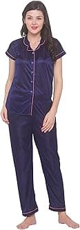 AV2Women's Satin Plain/Solid Night Suit Pajama Set Pack Of 1