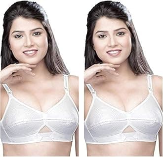Shilpa 100% Cotton Non-Padded White Bra-Round Stiched with Nylon Belt/Strap.Colour:White/Cup Size:B(Pack of 2 Pieces)