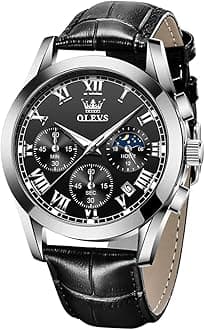 OLEVSWatches for Men Brown Leather Gold Case Analog Quartz Fashion Business Dress Watch Day Date Luminous Waterproof Casual Male Wrist Watches