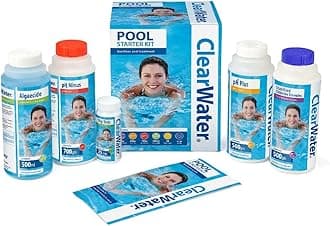 Clearwater Pool Chemical Starter Kit for Above Ground Pool and Paddling Pool Water Treatment (Includes Chlorine, pH Minus, pH Plus, Algaecide and Test Strips)