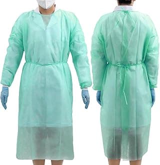 JMU 10 Pcs Disposable Isolation Gowns Green, Polypropylene Medical Gowns with Knitted Cuffs, Length 47.24"