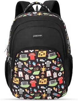 Lavie SportSporty 39L Printed School Unisex Backpack with Rain cover for Boys/Girls (Black)