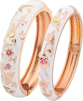 UJOY Colors Handcraft Jewelry Cloisonne Bracelet Enamel Bird Spring Hinged Womens Bangles Gifts Box 55C49