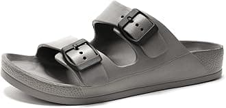 FUNKYMONKEY Men's Comfort Slides Double Buckle Adjustable EVA Flat Sandals