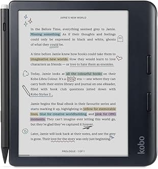 Libra Colour | eReader | 7” Glare-Free Colour E Ink Kaleido™ 3 Display | Dark Mode Option | Audiobooks | Waterproof | (Black with Stylus)