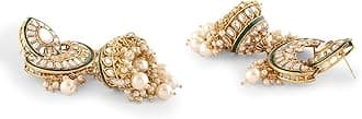 ZAVERI PEARLS Gold Tone & Green Enamel Kundan Artificial Stones & Pearls Drop Bridal Necklace Earring & Maangtikka Set For Women-ZPFK16933