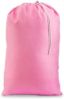 Nylon Laundry Bag - Locking Drawstring Closure and Machine Washable. These Bags will Fit a Laundry Basket or Hamper and Strong Enough to Carry up to Three Loads of Clothes. (Pink)