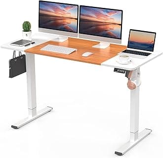 ERGOMAKER Electric Height Adjustable Standing Desk 140x60cm (55.1"x23.6"), Sit Stand Desk with Splicing Top for Home Office (White Frame, White + Cherry Desktop)