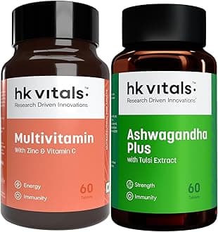 hk vitals Ashwagandha Plus & Multivitamin for Men & Women (60 Tablets Each) Combo Pack | With Multimineral, Amino Acids, Taurine and Ginseng