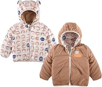 Bold N ElegantCartoon Print Reversible Winter Standard Length Puffer Jacket For Kids Hooded Coat Jacket With Fleece Lining For Boy's & Girls