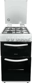 Statesman GTL50W Double Oven Gas Cooker with Glass Lid, 4 Gas Burners, 50cm Wide, White