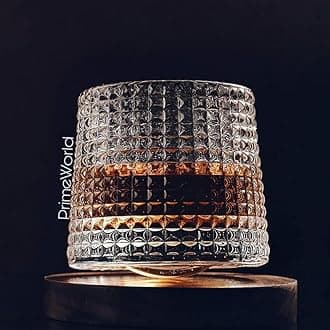 PrimeWorld Diamond Dancing Whiskey Glass Set of 2 Pcs with Rotable Bottom- Spining Glasses-170 ml Bar Glass for Drinking Bourbon, Whisky, Scotch, Cocktails, Cognac- Old Fashioned Tumblers