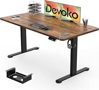 Devoko Electric Standing Desk 140x80cm with USB Charging Height Adjustable with Desktop Sit Stand Up Heavy Duty Steel 3 Memory Smart Pannel(Rustic Brown)