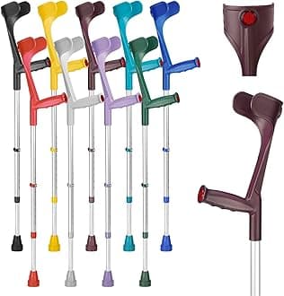 Classic Open Cuff Ergonomic Grip Elbow Crutch – Aubergine – Single | Lightweight Height Adjustable Economy Comfort Coloured Forearm Crutch for Adults Men & Women Mobility and Walking Aid