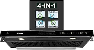 4in1 1325 m³/hr Filterless Autoclean 90cm Chimney|Air Purifier+Fan|Touch & Gesture Control|T-Shape|12Yr on Motor, 5Yr Comprehensive Warranty by Faber|HOOD AEROSTATION ELITE FL HC TC BK 90,Black