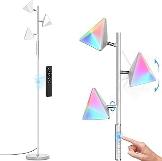 QiMH Modern Tree RGB Standing Lamp - 36W Dimmable LED Lights with Remote & Touch Control, Colors Changing & DIY Mode, Silver