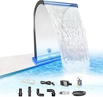 LONGRUN Waterfall Spillway Acrylic S-Shaped Pool Fountain with Multi Color Controllable LED Light, Waterfalls Water Feature for Indoor Outdoor Garden Rockery Pond Swimming Pools-20 Height