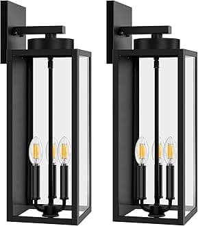 20in Large Outdoor Wall Light Fixtures, Exterior Lighting Fixtures Porch Sconces Wall Mounted, Waterproof Black Outdoor Wall Lanterns Lamps, Outside Lights for House Patio Front Door Entryway, 2-Pack