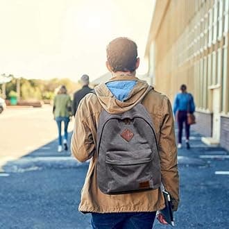 Canvas Vintage Backpack, Lightweight Travel Daypack, Canvas Backpack, Large Capacity, Holds 15.6-inch Laptop, For Work or School, Unisex, gray, Daypack Backpacks