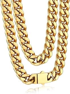 Bandmax Mens Stainless Steel Chain Necklaces 5/7/9/12MM Chunky Miami Cuban Link Chain Necklace Silver/Gold Plated/Black Chains for Men 18"-30"