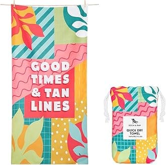 Dock & Bay Beach Towel - Quick Dry, Sand Free - Compact, Lightweight - 100% Recycled - Includes Bag - Good Times & Tan Lines - Extra Large (200x90cm, 78x35)