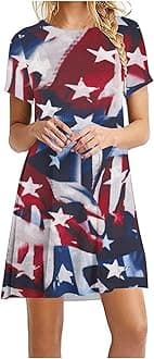 xinxinyu Independence Day Dress Crewneck Short Sleeve UK Elegant Day Print Dress Modest Dresses for Women Dressy Summer Dresses Mature Woman Birthday Gifts for Women Wife