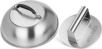 Cheese Melting Dome & Smashed Burger Press, 9 Inch Heavy Duty Round Basting Cover with Stainless Steel Burger Smasher, Griddle Accessories Kit for Flat Top Grill Cooking Indoor/Outdoor