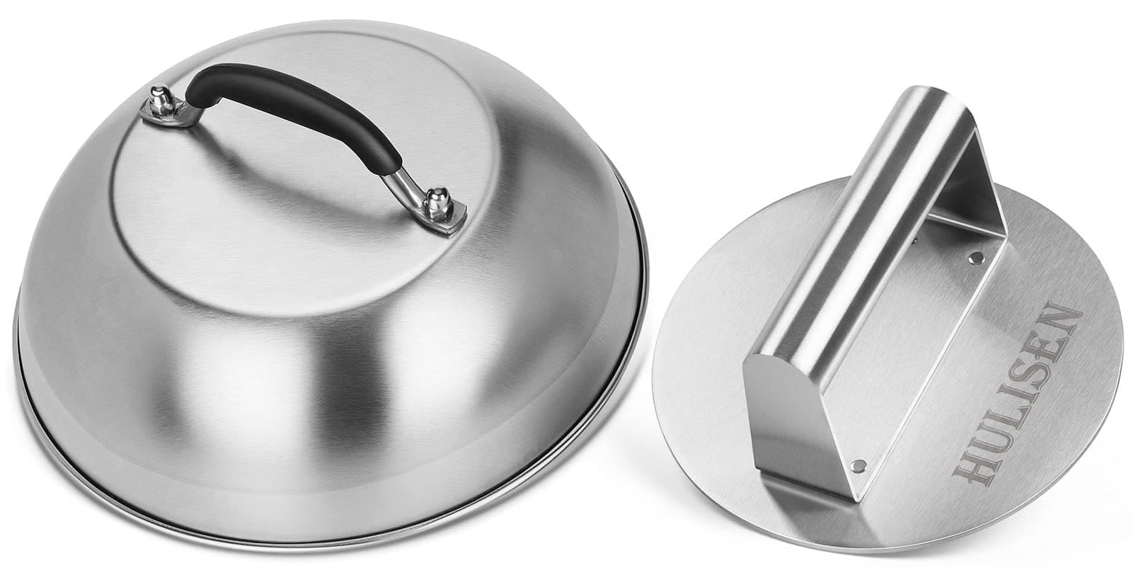 Cheese Melting Dome & Smashed Burger Press, 6.2" Grill Press with 9" Basting Cover, Stainless Steel Burger Smasher, Griddle Accessories Kit for Flat Top Grill Cooking Indoor/Outdoor