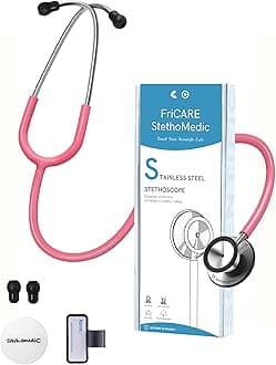 FriCARE Dual Head Stethoscope - Stethoscopes for Nurses, Medical Nursing Students, Paramedics/EMT/LVN/VNA Backup Estetoscopio, Smooth Hot Pink Tube, Stainless Steel Chestpiece