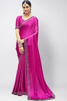 Satrani Women's Satin Silk Hot Fixing Saree with Unstitched Blouse Piece