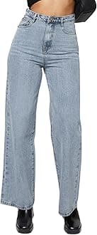 KDF Straight Leg Jeans for Women High Waisted Jeans Frayed Baggy Pants Raw Hem Loose Stretchy Cropped Wide Leg Jeans