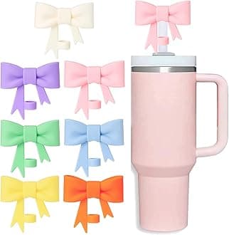 Bow Straw Cover Topper for Stanley Cup,Silicone Straw Toppers for Tumbler with Handle 40oz,Cute 10mm/0.4in Straw Covers Cap,Dust-Proof Reusable Straw Lids for Stanley Cups Accessories,7Pcs
