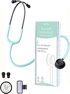 FriCARE Dual Head Stethoscope - Stethoscopes for Nurses, Medical Nursing Students, Paramedics/EMT/LVN/VNA Backup Estetoscopio, Pale Mint Tube, Matte Black Finish Chestpiece