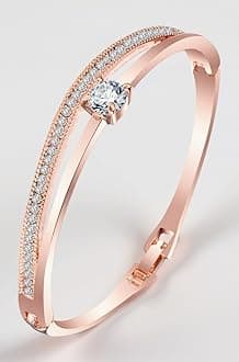 Shining Diva Fashion Stylish 18k Rose Gold Plated Crystal Bangle Bracelet for Women-(9814b)