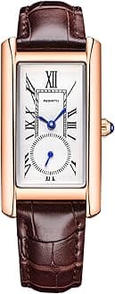 Quartz Watch for Women, Lady Stylish Square Dress Watch with Leather Strap and Sapphire Crown