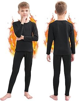 Thermal Underwear Boys Ultra Soft Fleece Lined Kids Thermals Long Johns Top Bottom Warm Set for Winter Skiing