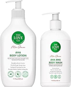 THE LOVE CO. 10% AHA & 2% BHA Body Wash + Body Lotion | Enriched with Niacinamide & Grapefruit | Targets Acne, Dark Spots & Rough Skin | Sulphate-Free, Unisex | Pack of 2