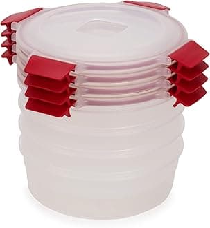 Joseph Joseph Nest Lock 8-piece Plastic BPA Free Round Food Storage Container Set with Lockable Airtight Leakproof Lids - Red
