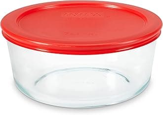 PyrexSimply Store Glass Food Storage Container, Snug Fit Non-Toxic Plastic BPA-Free Lids, Freezer Dishwasher Microwave Safe, 7 Cup