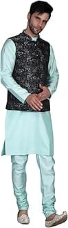 Ethluxis® Men's Silk Blend Kurta Churidar Pyjama with Ethnic Bundi Jacket Set