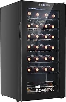 ROVSUN 28 Bottle Wine Fridge, Freestanding Compressor Wine Cooler Refrigerator, Beverage Wine Chiller with Digital Temperature Control & Double-layer Glass Door for Red White Wine, Champagne, Beer