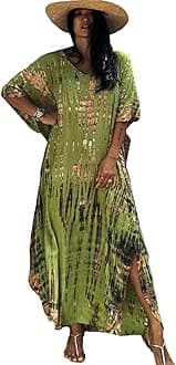 YouKDSummer Cotton Floral Long Kaftan Bohemian Kimono Beach Swimsuit Cover Up Maxi Dress for Women