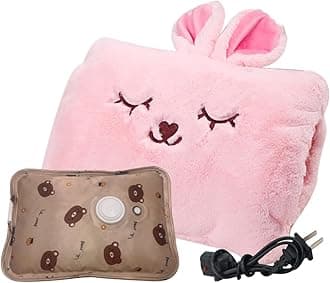 Cute Hot Water Bottle with Soft Cover，Portable Rechargeable Electric Hot Water Bag for Menstrual Cramps，Hot Compress Heating Pad,Plush Bunny Hand Warmer（Spring Impressive Gift）