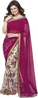 RAJESHWAR FASHION WITH RF Saree Women Georgette Floral Printed Half & Half Saree For Women With Jacquard Lace Border Work Saree with Blouse Piece(A3 TO A10 Catalog_Multicolored_Free Size 6.30 Mtr)